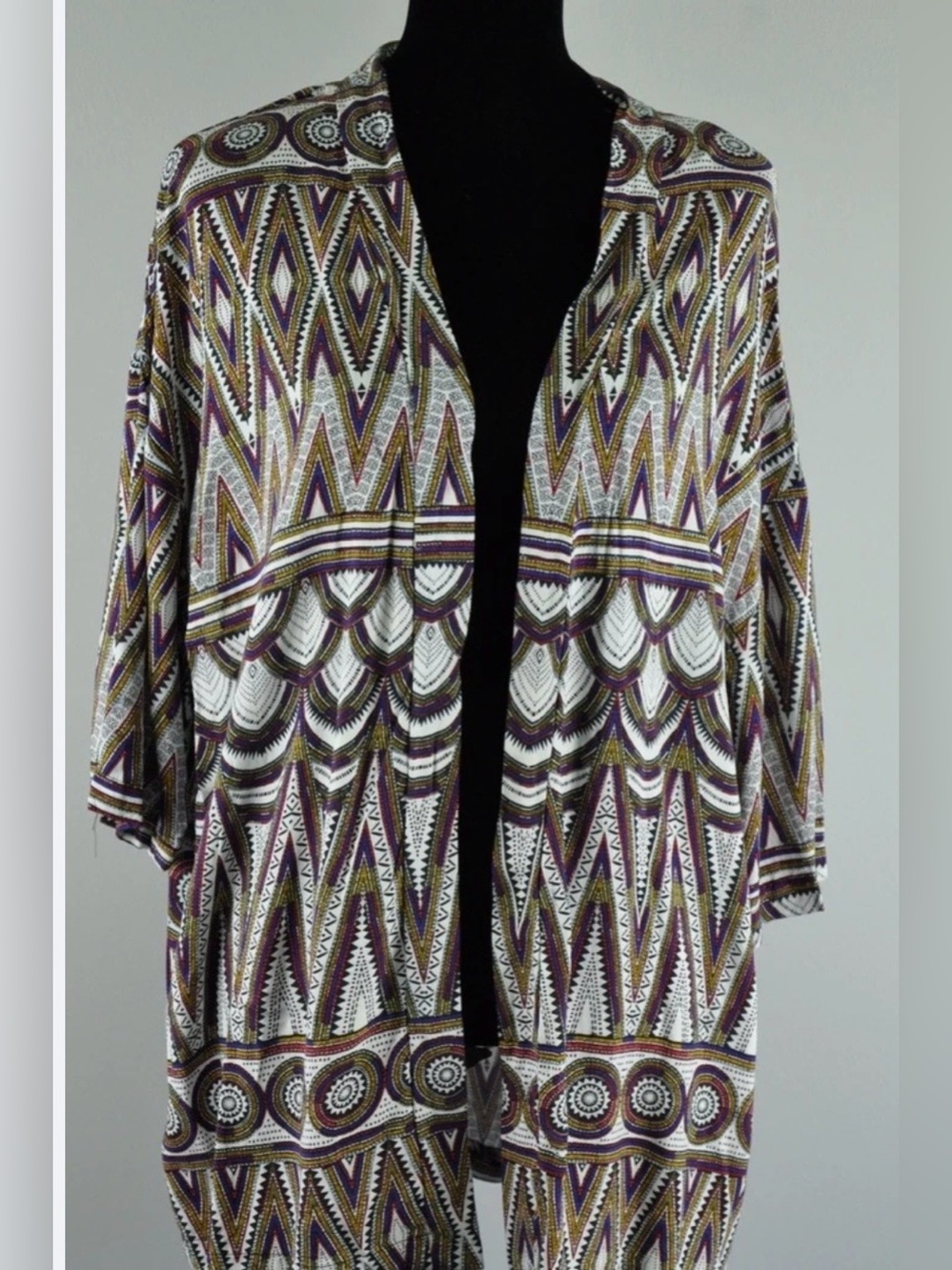 #3350*H&M Women's Geometric Pattern Open Jacket - White, Black, Brown